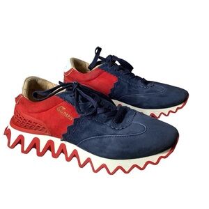 Christian Louboutin Men's Blue Loubishark Suede Sneakers Sz 45
